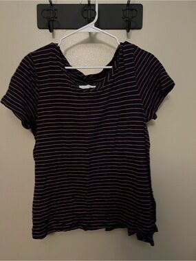 Anthropologie Navy Tee with Coral Stripes
